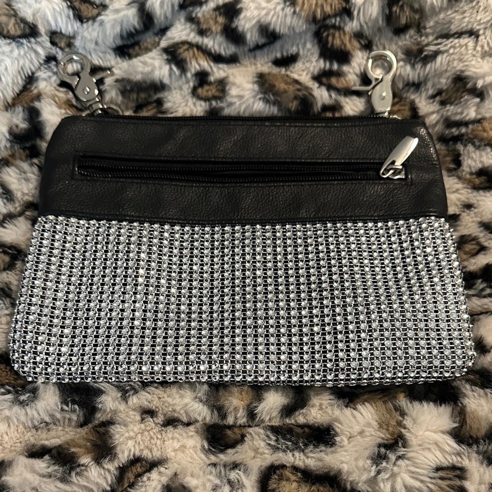 Black and Silver Rhinestone Accent Women’s belt bag